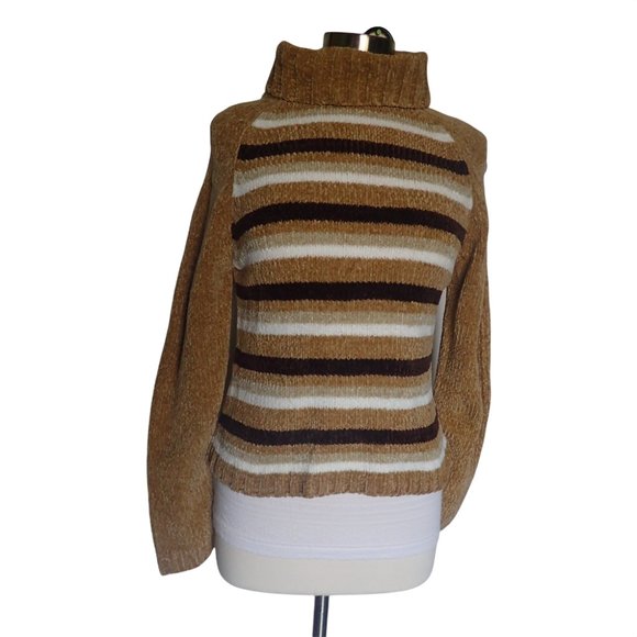 Chesley Sweaters - CHESLEY TURTLE NECK STRIPED FUZZY SWEATER - Y2K - L